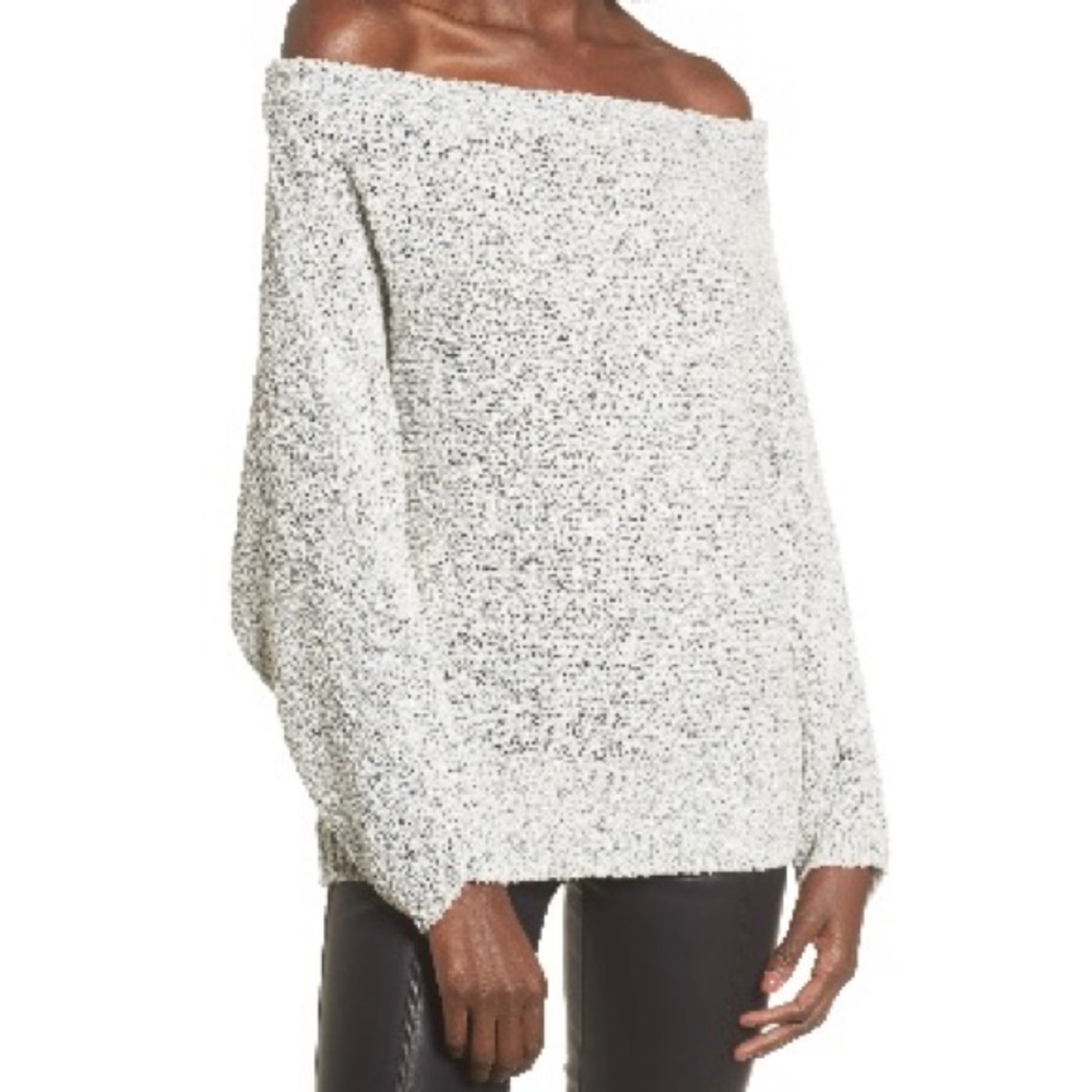 bp White Off-the-Shoulder Sweater with Textured Knit
